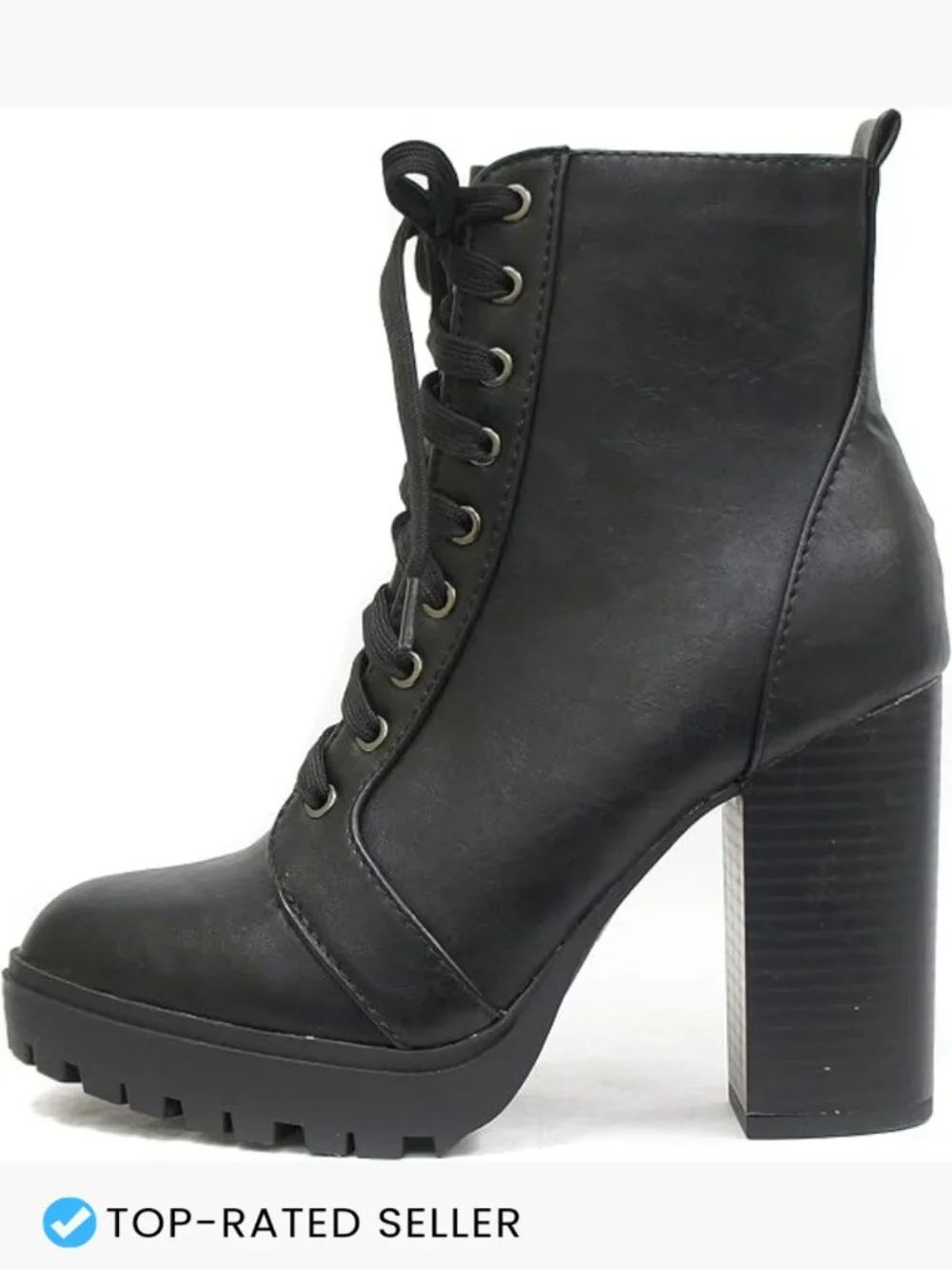 Women's High Stacked Heel Bootie Chunky Lug Sole Platform Ankle Boot Zip Closure